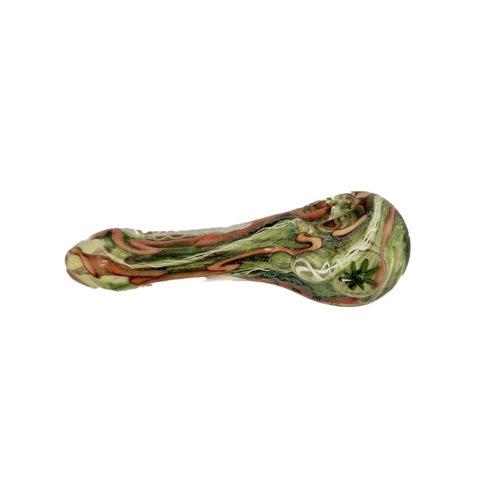 Matty White Glass Spoon Worked Dry Pipe With Milli Green Multi Color
