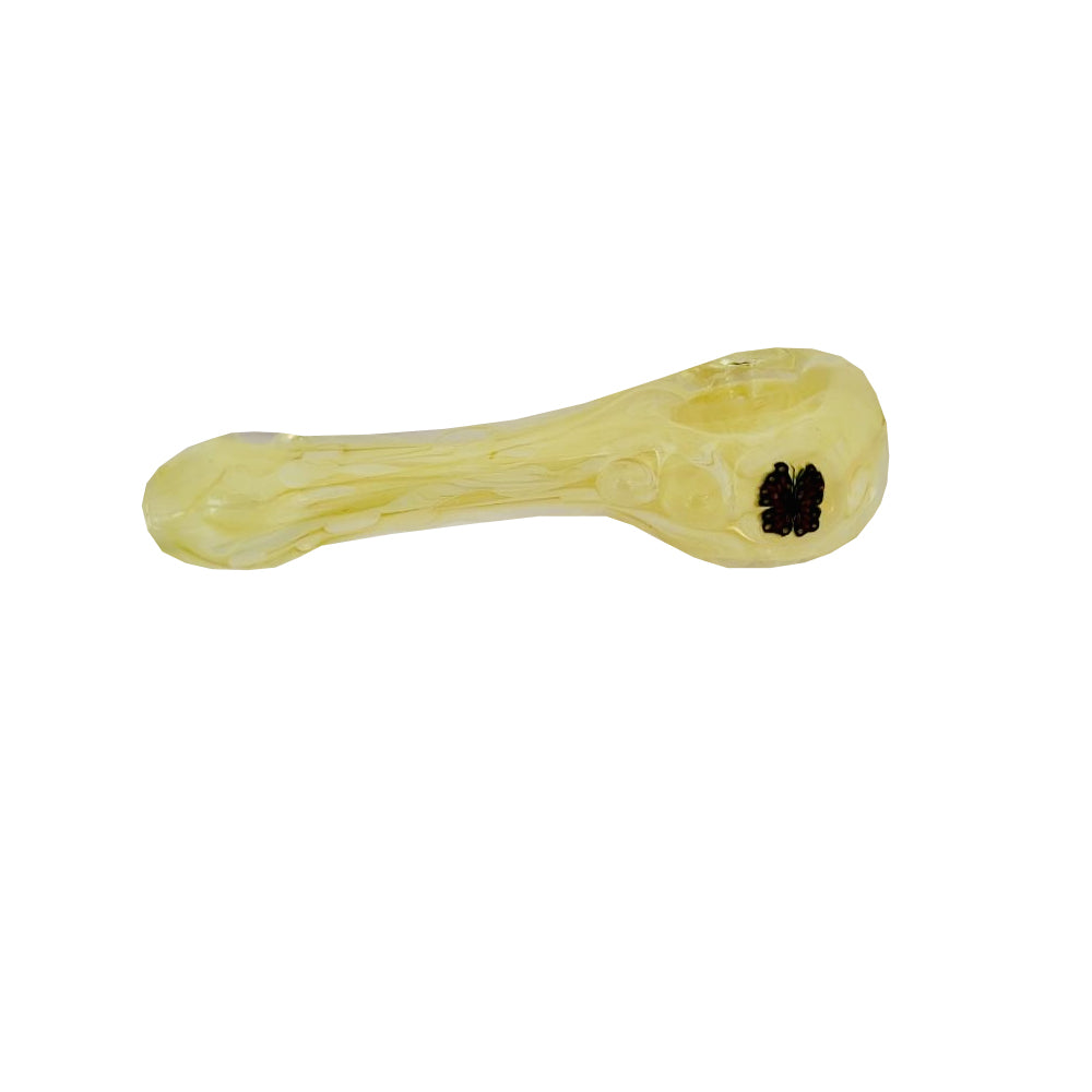 Matty White Glass Spoon Worked Dry Pipe With Milli Yellow Black Butterfly | The Treasure Chest Naples Ft Myers