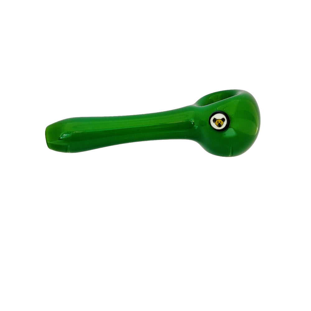 Matty White Glass Dry Pipe With Dancing Bear Milli Spoon Green