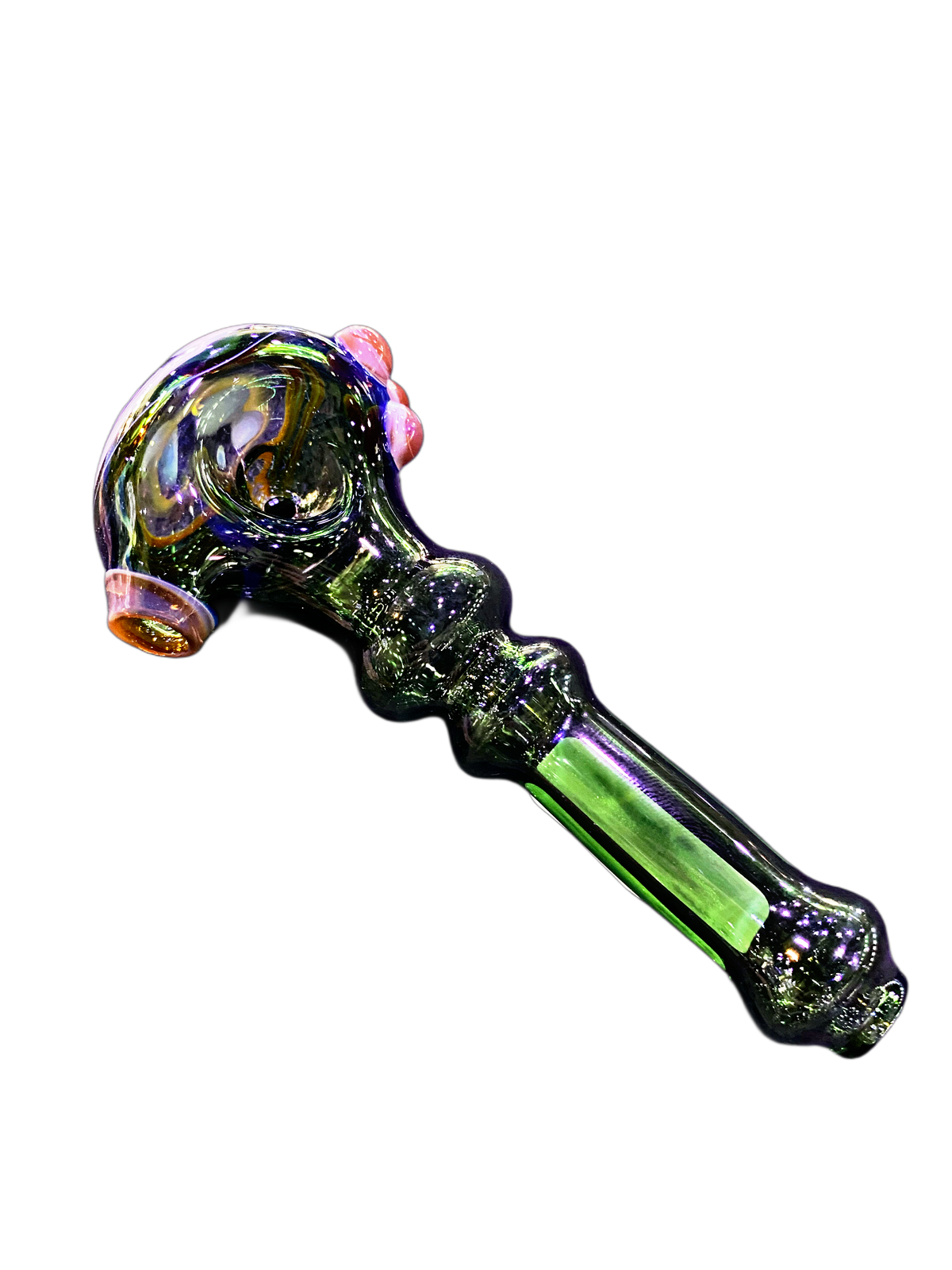 Green Silver Fumed Skull Handpipe