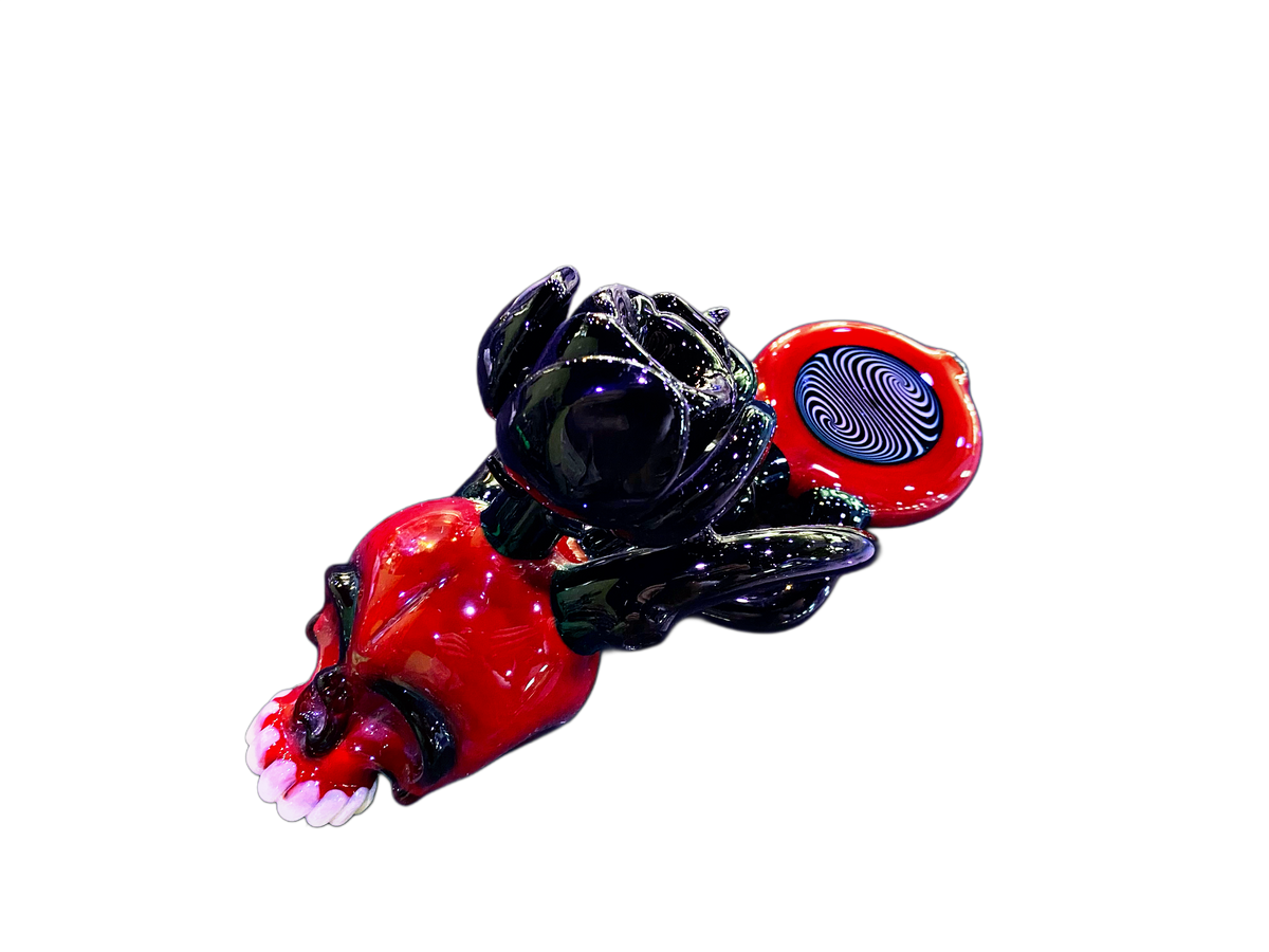 Firehawk Glass Red Skull Black Rose Handpipe